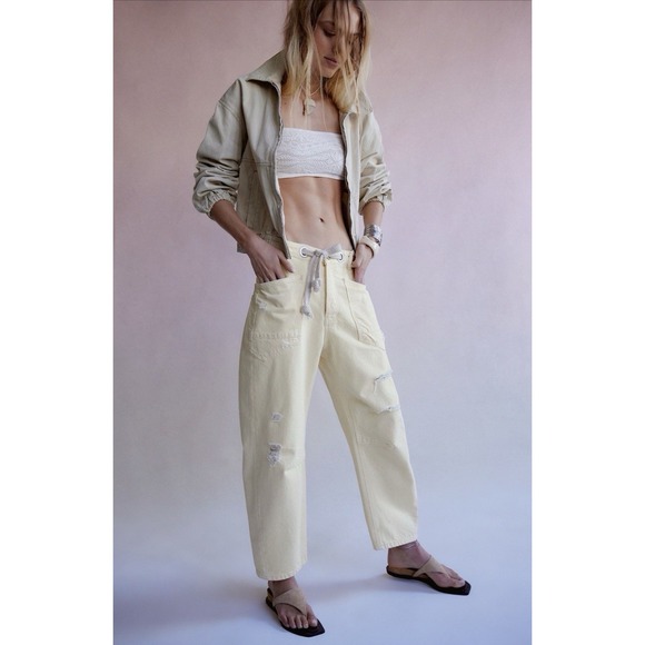RETIRED Free People Lemon Icing Yellow Moxie Barrel Jeans NWT‎ Sizes 33 - Picture 6 of 6
